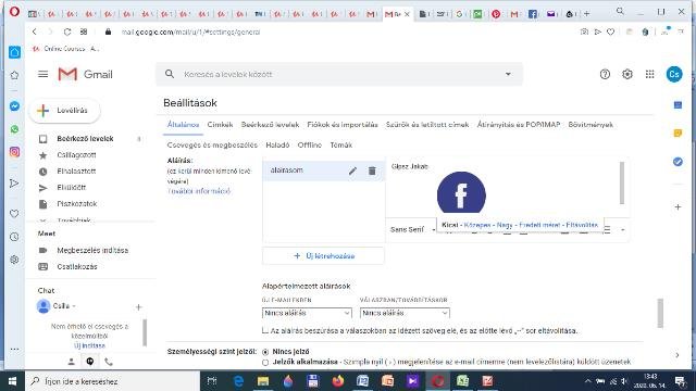 Facebook ikon beillesztése gmail aláírásba