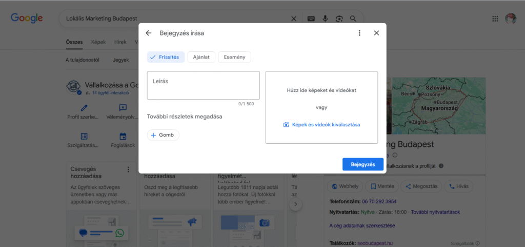 Google Cégem bejegyzések