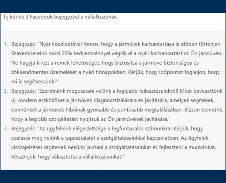 chatGPT Facebook bejegyzések
